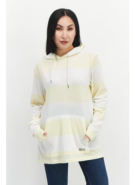 Women Stripe Long Sleeves Hoodies, Yellow