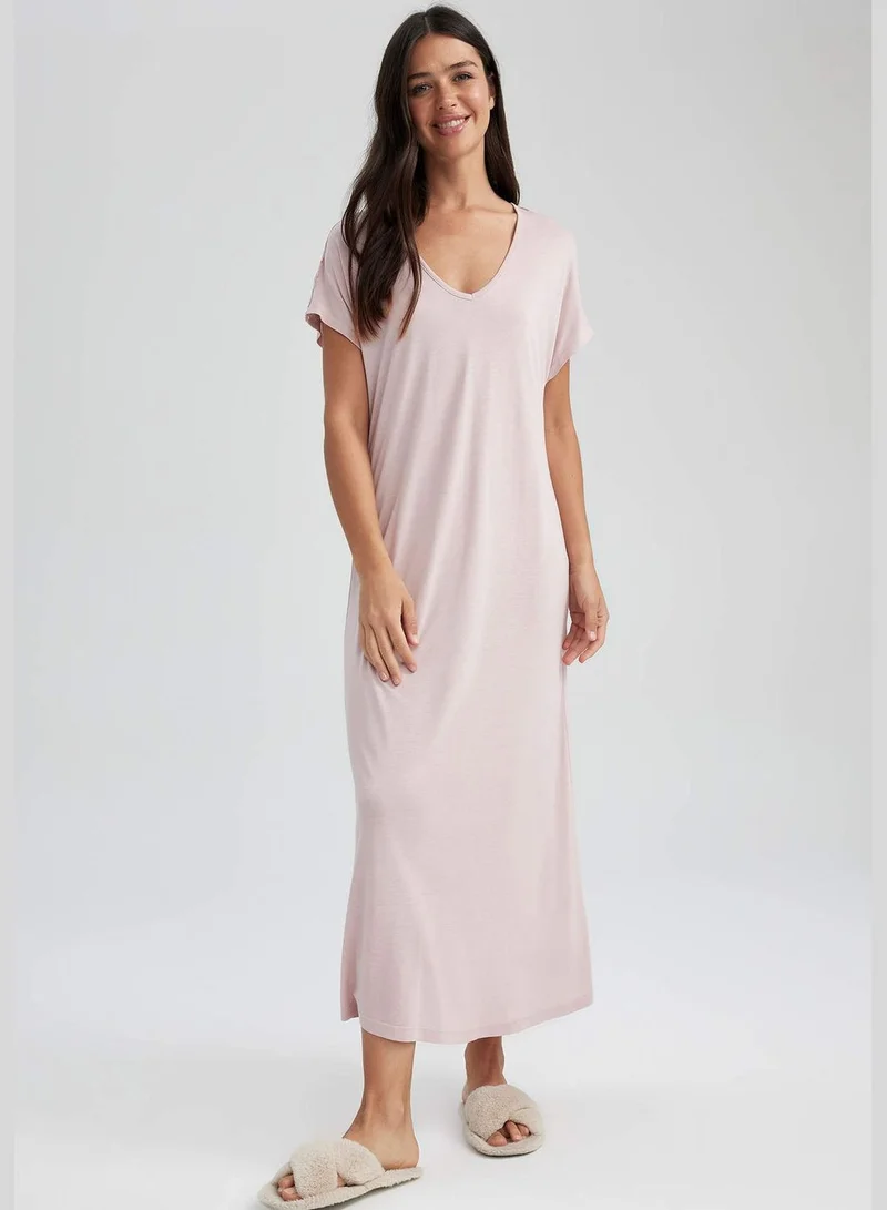 DeFacto Woman V Neck Short Sleeve Homewear Knitted Dress
