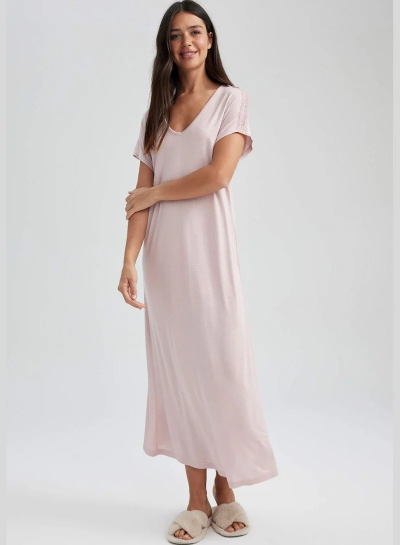 DeFacto Woman V Neck Short Sleeve Homewear Knitted Dress