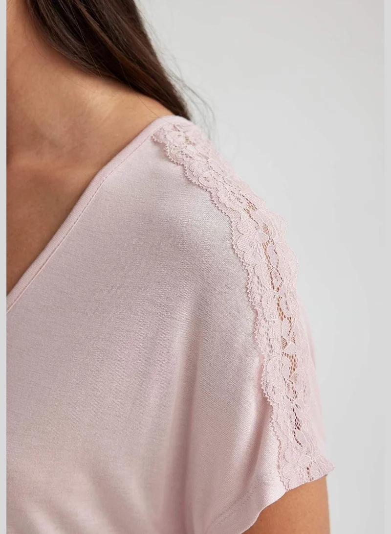 DeFacto Woman V Neck Short Sleeve Homewear Knitted Dress