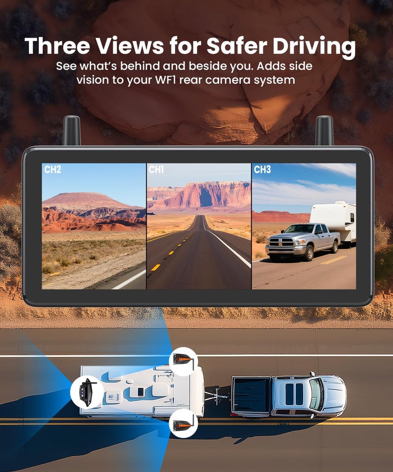 AUTO-VOX RV Backup Camera Wireless System: Left/Right Side Cameras, Adjustable Angle with IR Night Vision, IP69K Waterproof, Works Only with WF1, for Class A/B/C Motorhome, 5th Wheel, Travel Trailer - Image 3