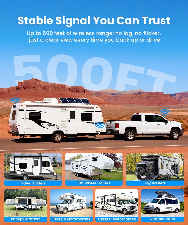 AUTO-VOX RV Backup Camera Wireless System: Left/Right Side Cameras, Adjustable Angle with IR Night Vision, IP69K Waterproof, Works Only with WF1, for Class A/B/C Motorhome, 5th Wheel, Travel Trailer - Image 5