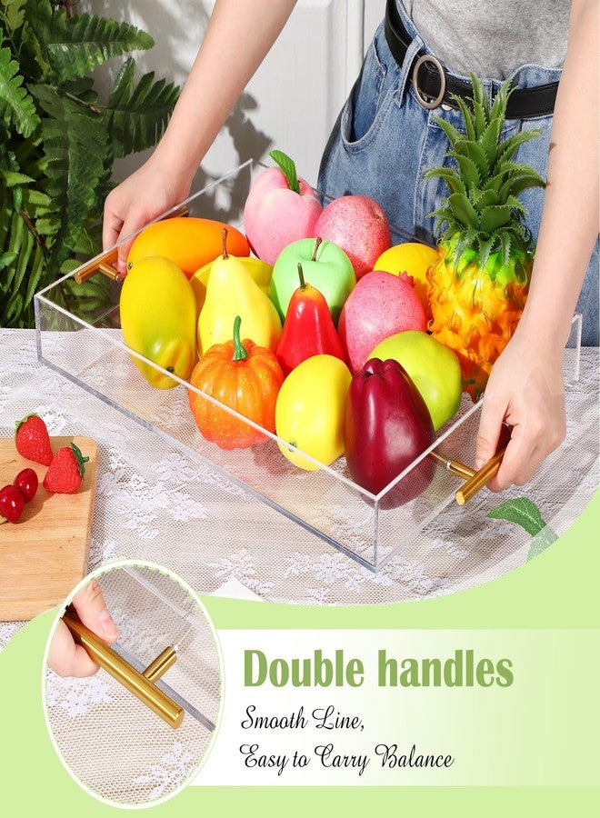 meekoo 3 Pack Acrylic Serving Tray with Handles, 12 x 16, 11 x 14, 10 x 10 Inch, Sturdy Huge Capacity Acrylic Trays for Coffee, Juice, Kitchen Desk Organizer(Clear with Gold Handle) - Image 5