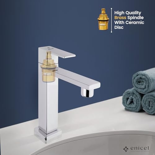 ENICET Basin Tap Set for Bathroom, with Angle Cock & Connection Pipe, Stainless Steel 304, Brass Angle Valve, Chrome Finish, Table Top Basin Tap, Pillar Cock for Bathroom (Square Pillar CO) - Image 5