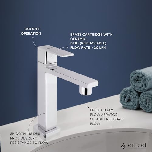 ENICET Basin Tap Set for Bathroom, with Angle Cock & Connection Pipe, Stainless Steel 304, Brass Angle Valve, Chrome Finish, Table Top Basin Tap, Pillar Cock for Bathroom (Square Pillar CO) - Image 4
