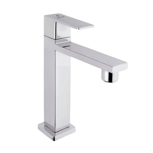 ENICET Basin Tap Set for Bathroom, with Angle Cock & Connection Pipe, Stainless Steel 304, Brass Angle Valve, Chrome Finish, Table Top Basin Tap, Pillar Cock for Bathroom (Square Pillar CO) - Image 1