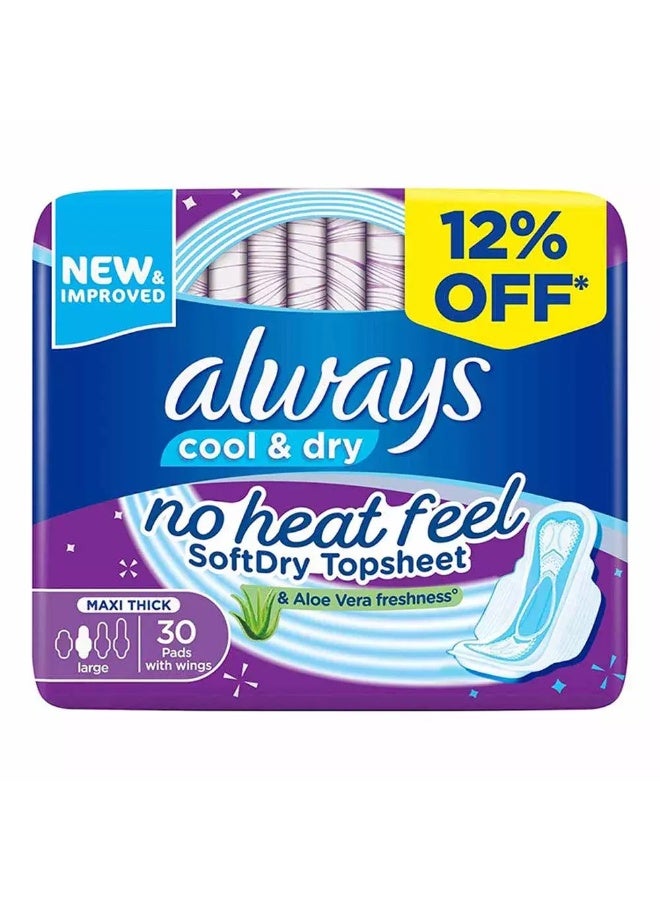 Always Cool and Dry Maxi Thick, Large sanitary pads- 30 pads - Image 1