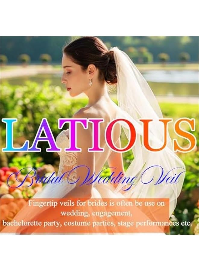 2 Tier Short Bride Wedding Veils Flower Fingertip Bridal Veil Tulle Veils with comb fo Women and Brides  - Image 3