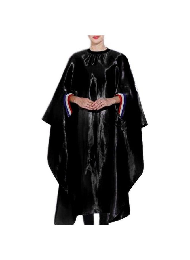 Tandem - Unisex Hair Cutting Hook Apron Hairdressing Gown Cap; Hair Cutting Barber Cloth With Multicolor Bordre ; Salon Accessories ; Hair Styling Sheet Hair Cutting Cap ( 64 X 56Cm )(Black) (Pack Of 1) - Image 1