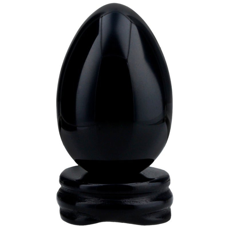 mookaitedecor Black Obsidian Crystal Egg Polished Gemstone Figurines with Stone Stand - Image 1