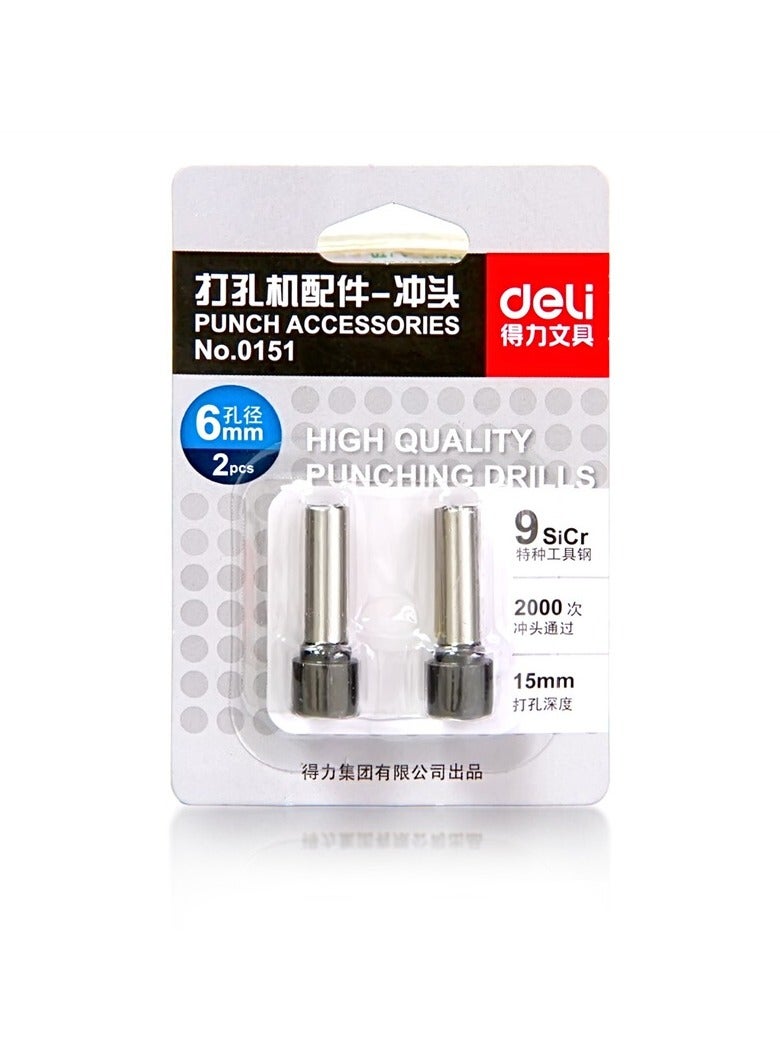 Deli 0151 Silver Punching Drills Φ6mm,15mm Depth, 2PCS–ideal for office hole punch maintenance - Image 5