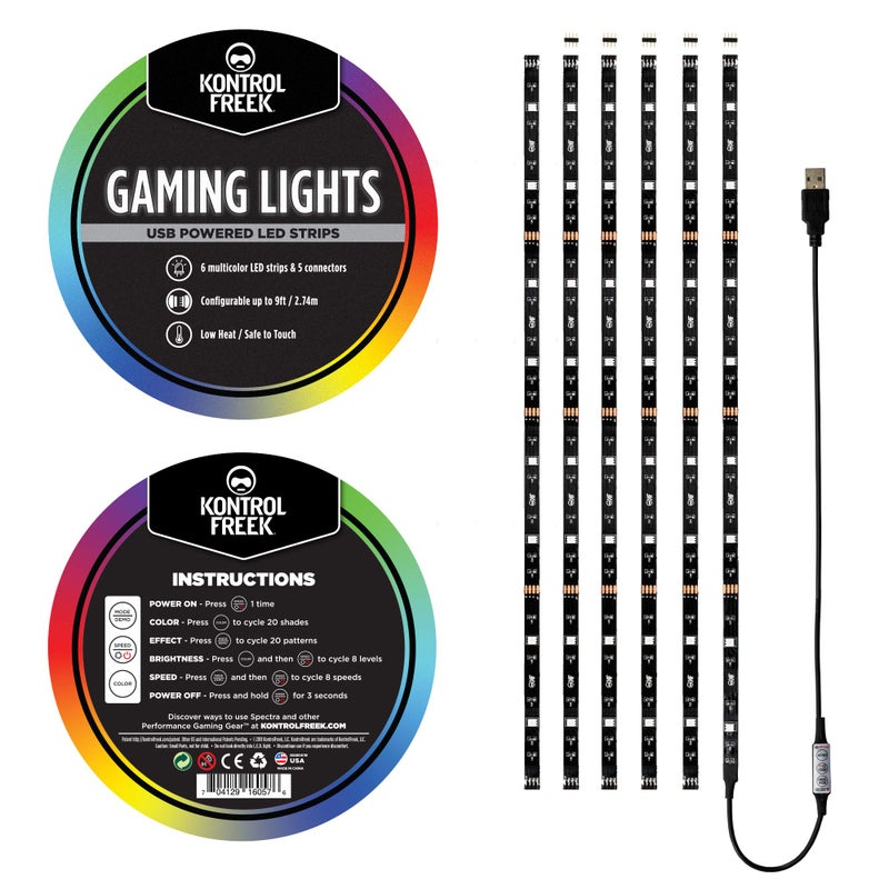 KontrolFreek Gaming Lights: LED Strip Lights, USB Powered with Controller, 3M Adhesive for TV, Console, PC, Wall (9 ft) - Image 2