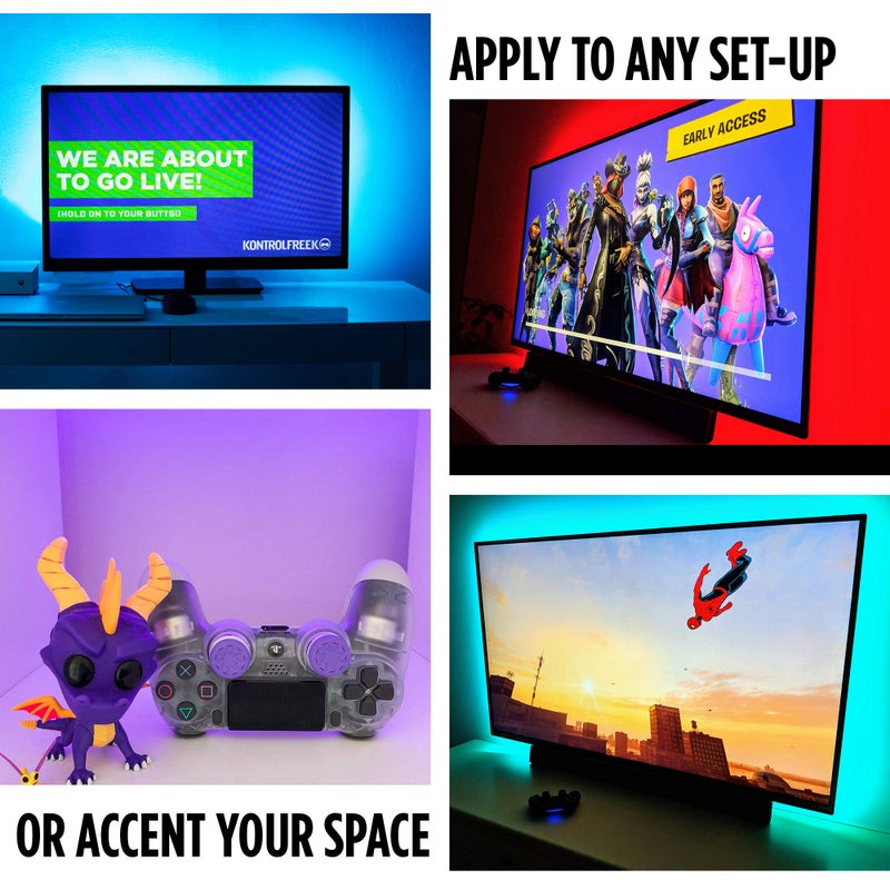 KontrolFreek Gaming Lights: LED Strip Lights, USB Powered with Controller, 3M Adhesive for TV, Console, PC, Wall (9 ft) - Image 3