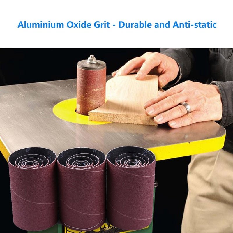 LotFancy Spindle Sanding Sleeves, 120 Grit, Pack of 24, Aluminum Oxide Abrasive, 4-1/2” Length, 4 Each of 1/2”,3/4”,1”,1-1/2”, 2” and 3” - Image 5