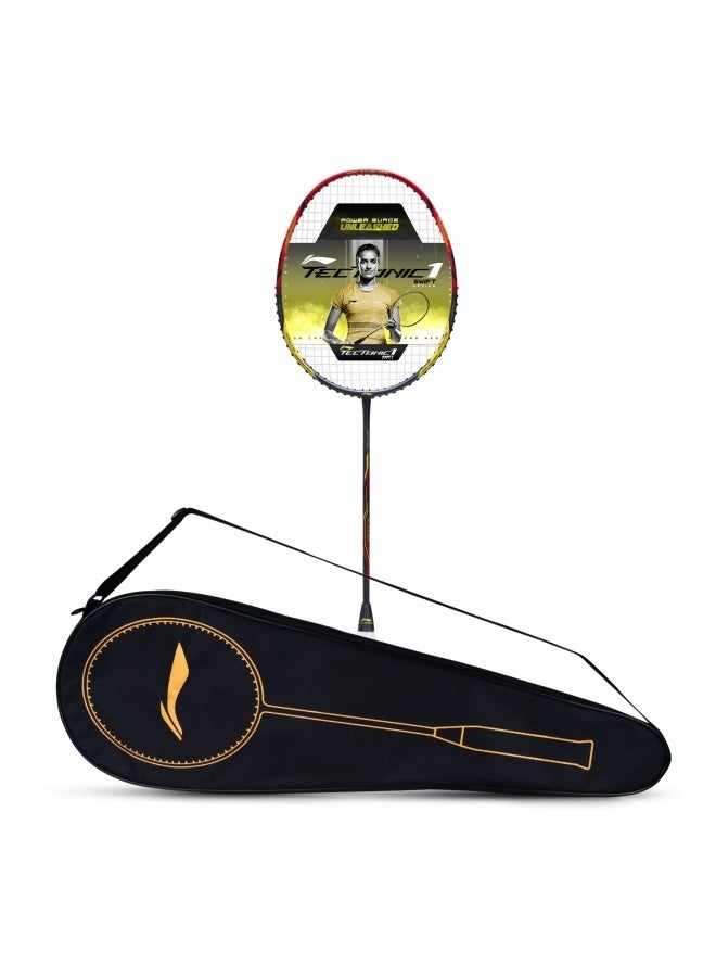 Li-Ning Tectonic 1S (82G) Strung Badminton Racket Carbon Fibre Badminton Racket with Free Full Cover (Black/Blue/Silver) - Image 1