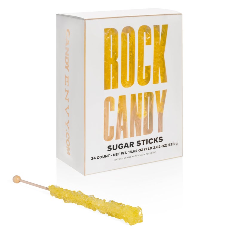 Yellow Rock Candy Sugar Sticks Banana Flavored 24 Individually Wrapped Yellow Candy Party Favors