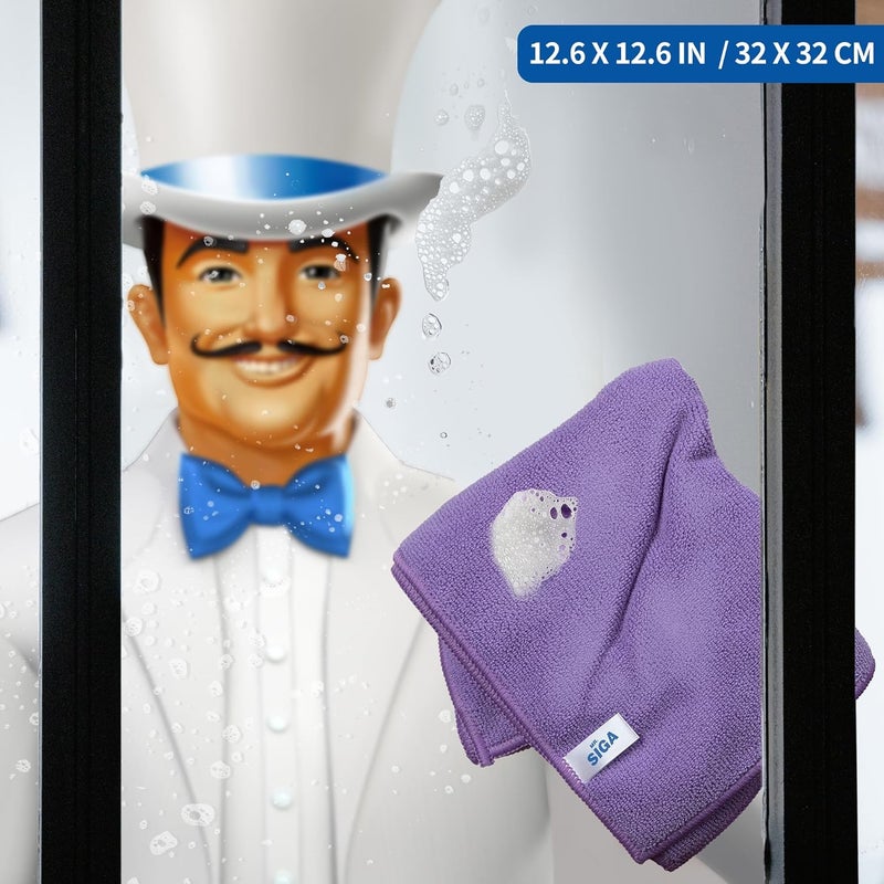 Mr Siga MR.SIGA Microfiber Cleaning Cloths, All-Purpose Towels, Pack of 12, Purple, 32 x 32 cm - Image 2