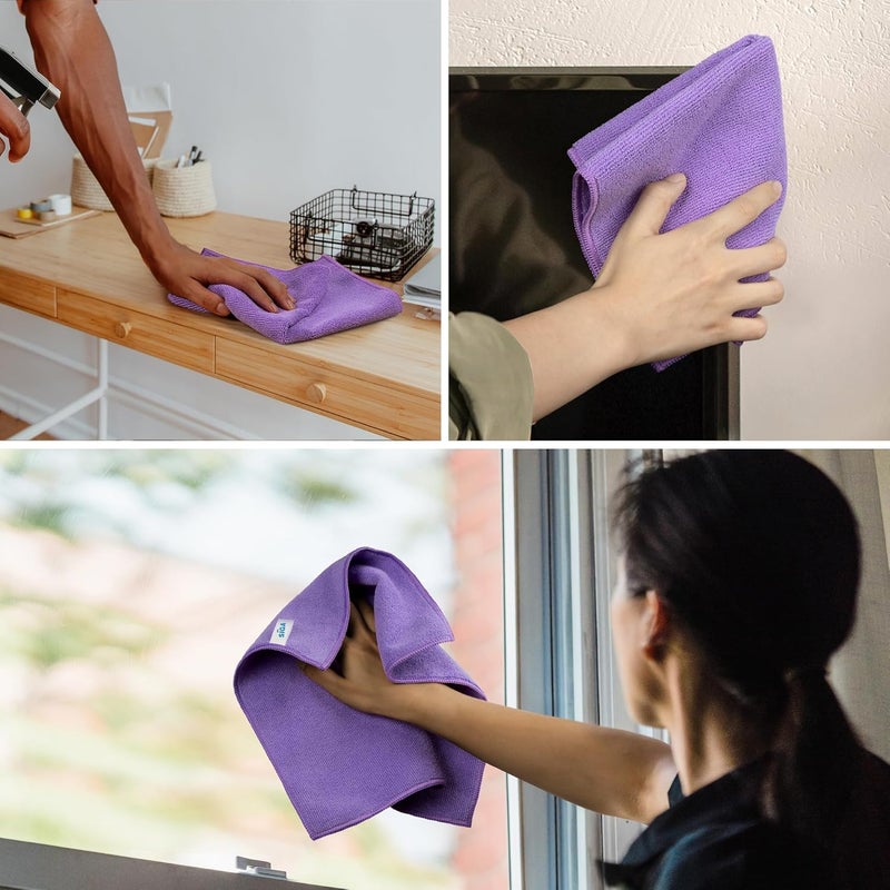 Mr Siga MR.SIGA Microfiber Cleaning Cloths, All-Purpose Towels, Pack of 12, Purple, 32 x 32 cm - Image 3