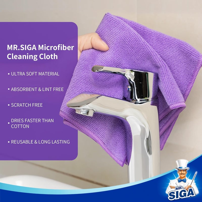 Mr Siga MR.SIGA Microfiber Cleaning Cloths, All-Purpose Towels, Pack of 12, Purple, 32 x 32 cm - Image 5