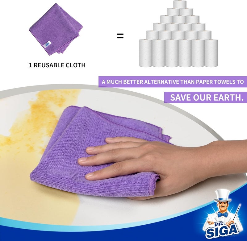 Mr Siga MR.SIGA Microfiber Cleaning Cloths, All-Purpose Towels, Pack of 12, Purple, 32 x 32 cm - Image 4
