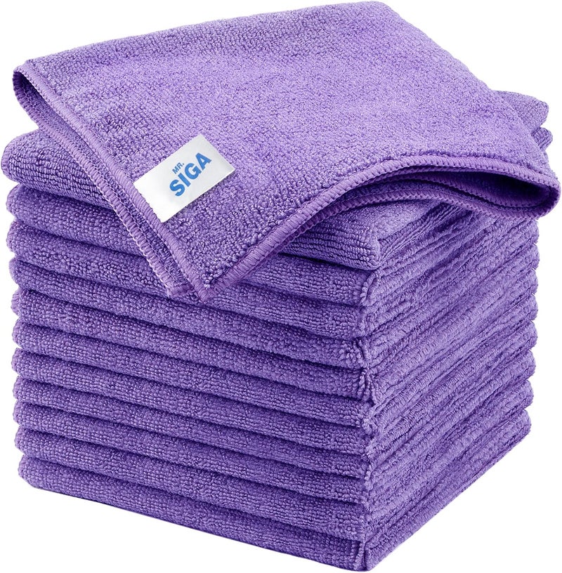 Mr Siga MR.SIGA Microfiber Cleaning Cloths, All-Purpose Towels, Pack of 12, Purple, 32 x 32 cm - Image 1