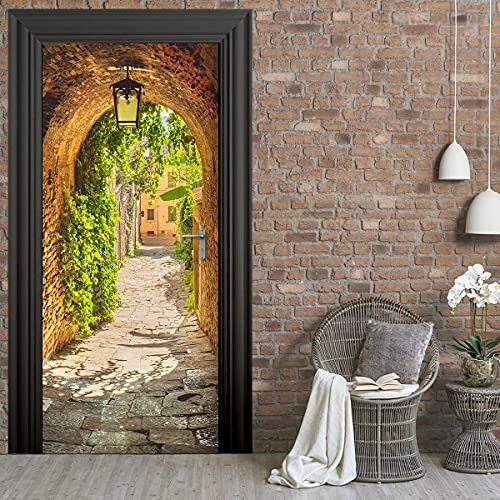 VIRANDA 3D Door Stickers Murals Peel and Stick - TOSKANA Corridor - Wallpaper Self-Adhesive Decals Removable PVC Waterproof Poster for Bedroom Living Room Decoration 30.3 x 78.7 inch - Image 1