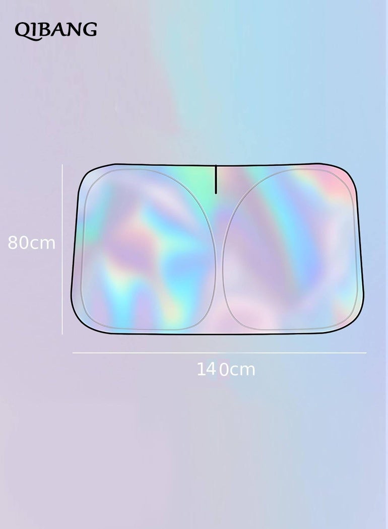 QIBANG Sunshade Car Front Windshield Titanium Silver Sun Shade Iridescent Car Sunshade Foldable Sun Shield Cover Block UV Rays, Reflector Shield Suitable for Most Cars SUVs Large 140x80cm - Image 3
