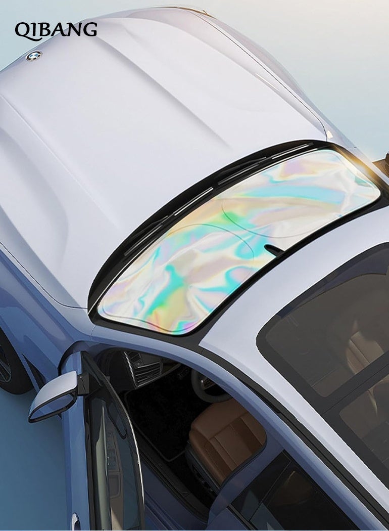 QIBANG Sunshade Car Front Windshield Titanium Silver Sun Shade Iridescent Car Sunshade Foldable Sun Shield Cover Block UV Rays, Reflector Shield Suitable for Most Cars SUVs Large 140x80cm - Image 5
