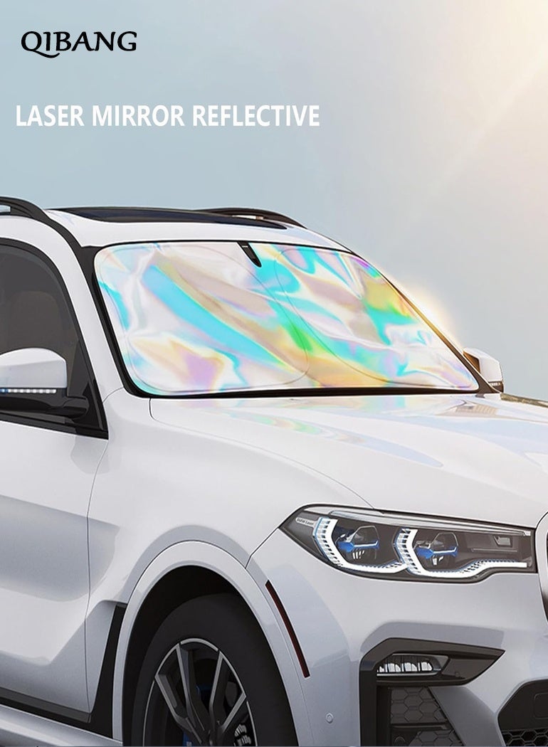 QIBANG Sunshade Car Front Windshield Titanium Silver Sun Shade Iridescent Car Sunshade Foldable Sun Shield Cover Block UV Rays, Reflector Shield Suitable for Most Cars SUVs Large 140x80cm - Image 2
