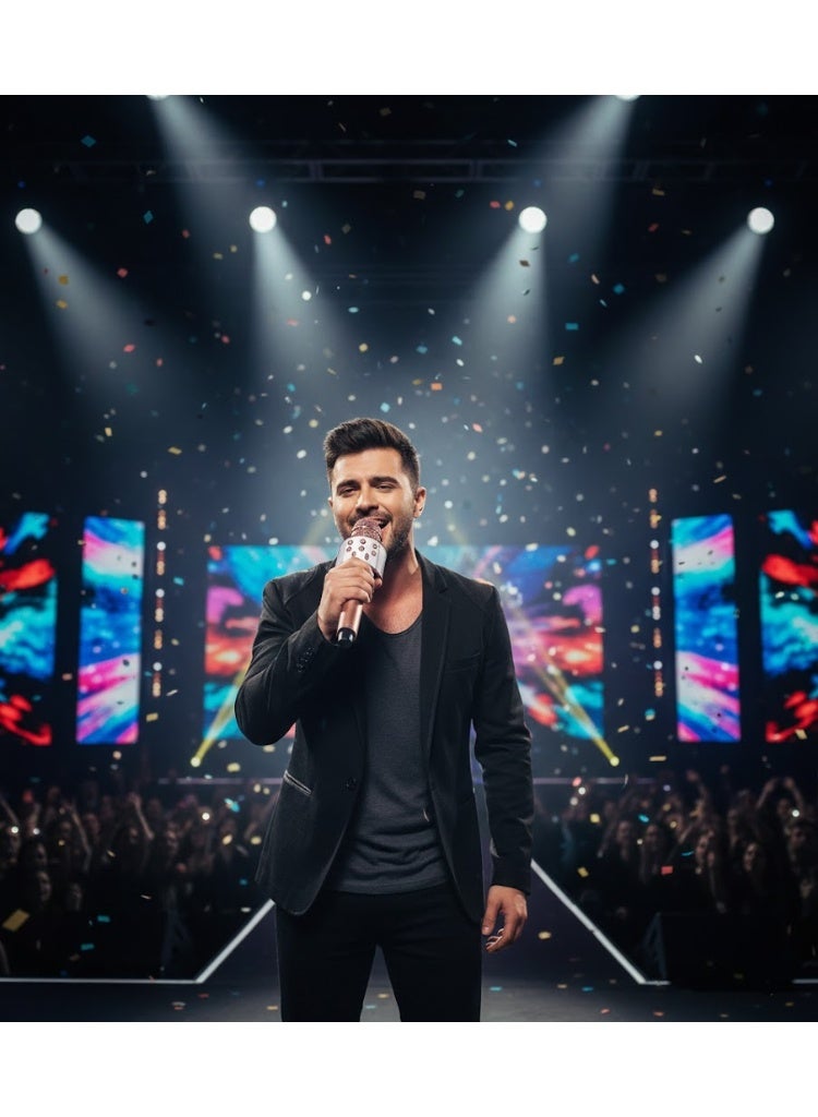 Wireless microphone suitable for children, handheld with a USB port, Bluetooth technology, and supports a memory card, compatible with smart phones (Rose gold) - Image 3