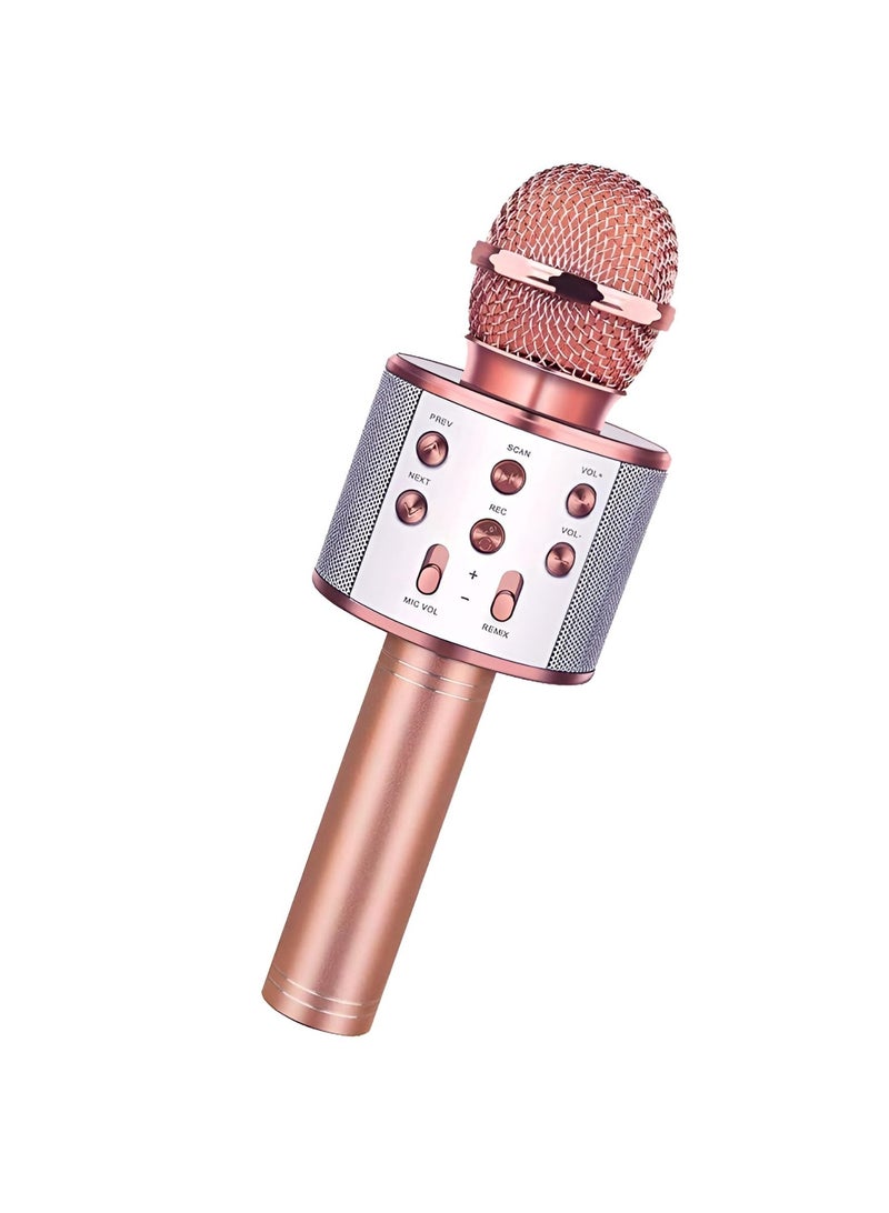 Wireless microphone suitable for children, handheld with a USB port, Bluetooth technology, and supports a memory card, compatible with smart phones (Rose gold) - Image 1