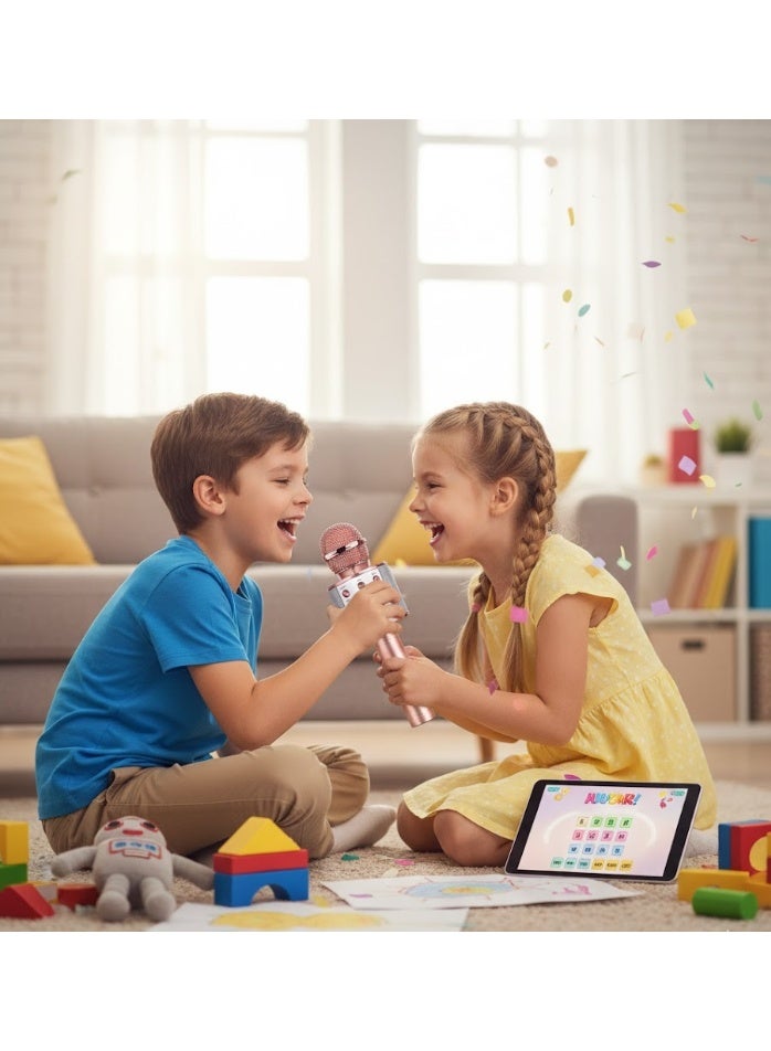 Wireless microphone suitable for children, handheld with a USB port, Bluetooth technology, and supports a memory card, compatible with smart phones (Rose gold) - Image 5