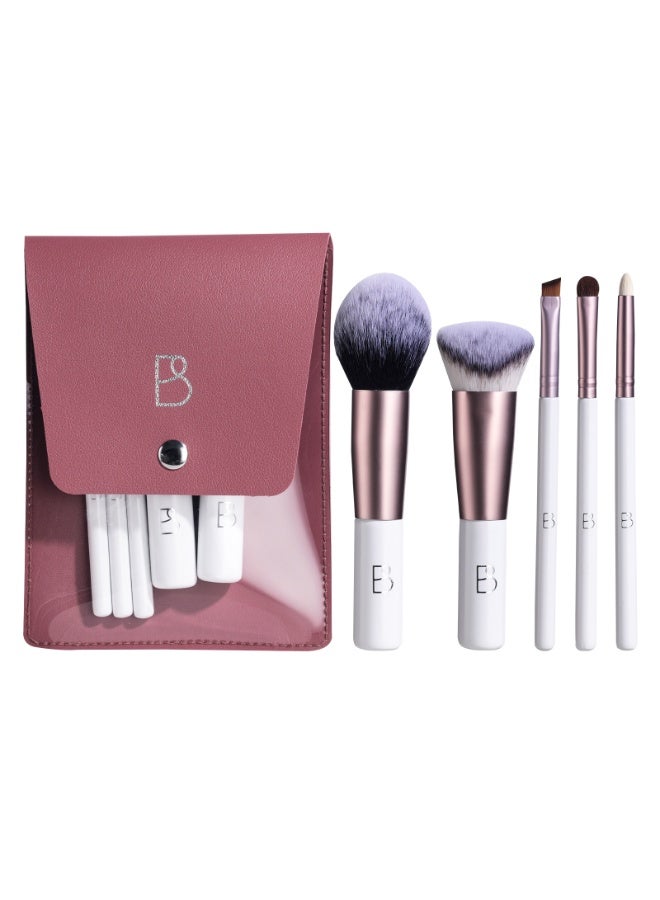 BS مول مجموعة فرش مكياج مكونة من 5 قطع مع حقيبة فرشاة ومقبض بلاستيكي وشعر فرشاة صناعي عالي الجودة، متعددة الوظائف لتغطية المكياج، وسعة إصلاح، ومكياج سهل، ومكياج للشفاه. - Image 1