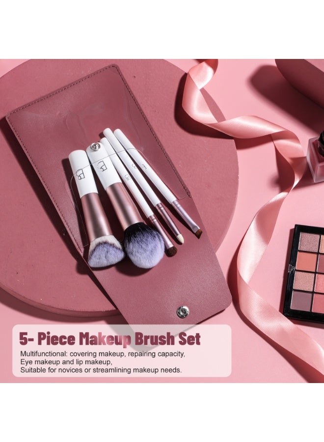 BS مول مجموعة فرش مكياج مكونة من 5 قطع مع حقيبة فرشاة ومقبض بلاستيكي وشعر فرشاة صناعي عالي الجودة، متعددة الوظائف لتغطية المكياج، وسعة إصلاح، ومكياج سهل، ومكياج للشفاه. - Image 5