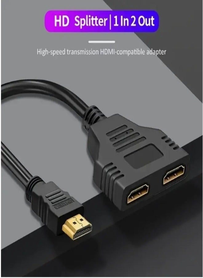 HDMI Y Splitter Cable 1-in-2 Out, 1080P High-Speed Transmission, Dual Port Adapter for LCD TV Box, PS3, and HDTV - Black Connector with Golden HDTV Ports, Home Entertainment Accessory | Dual Port Splitter | Durable Cable Material, HDTV Adapter for Phone to Tv - Image 2