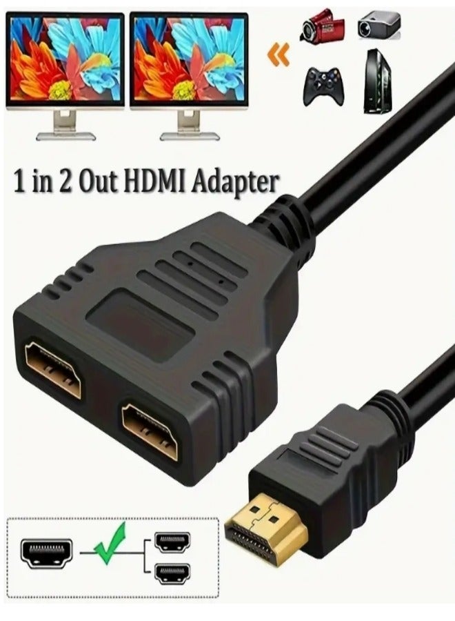 HDMI Y Splitter Cable 1-in-2 Out, 1080P High-Speed Transmission, Dual Port Adapter for LCD TV Box, PS3, and HDTV - Black Connector with Golden HDTV Ports, Home Entertainment Accessory | Dual Port Splitter | Durable Cable Material, HDTV Adapter for Phone to Tv - Image 3