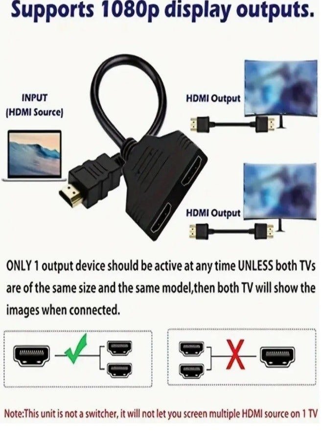 HDMI Y Splitter Cable 1-in-2 Out, 1080P High-Speed Transmission, Dual Port Adapter for LCD TV Box, PS3, and HDTV - Black Connector with Golden HDTV Ports, Home Entertainment Accessory | Dual Port Splitter | Durable Cable Material, HDTV Adapter for Phone to Tv - Image 4