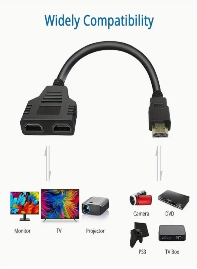 HDMI Y Splitter Cable 1-in-2 Out, 1080P High-Speed Transmission, Dual Port Adapter for LCD TV Box, PS3, and HDTV - Black Connector with Golden HDTV Ports, Home Entertainment Accessory | Dual Port Splitter | Durable Cable Material, HDTV Adapter for Phone to Tv - Image 5