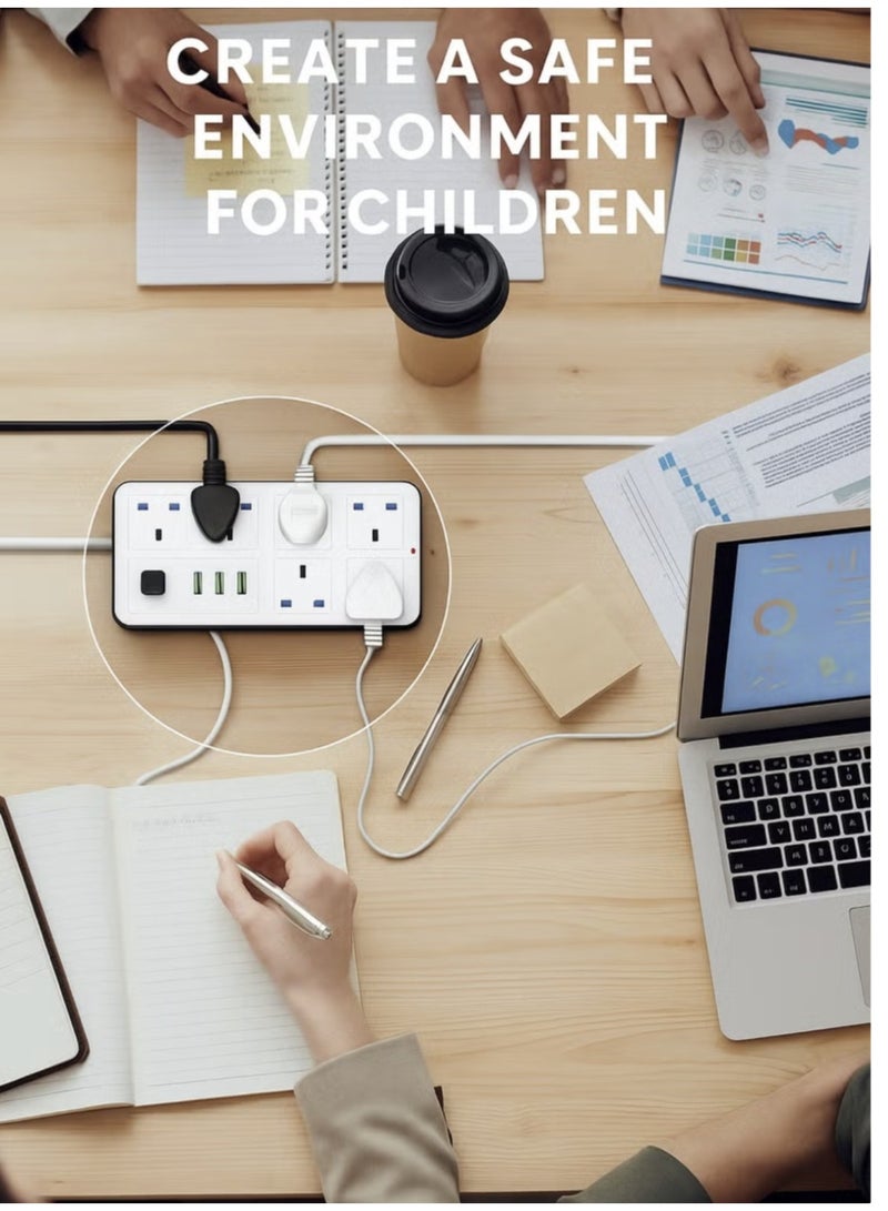 Powermax Power Socket Extension Plug – 2500W Power Strip Extension with 6 AC Outlets + 3 USB + 1 PD Type-C | 3.4A Auto-ID Charging | Anti-Static Protection | 5M Extension Cord – White | Includes Anti-Static Protection & 5000mm Heavy-Duty Cord for Safe, Efficient Charging - Image 4