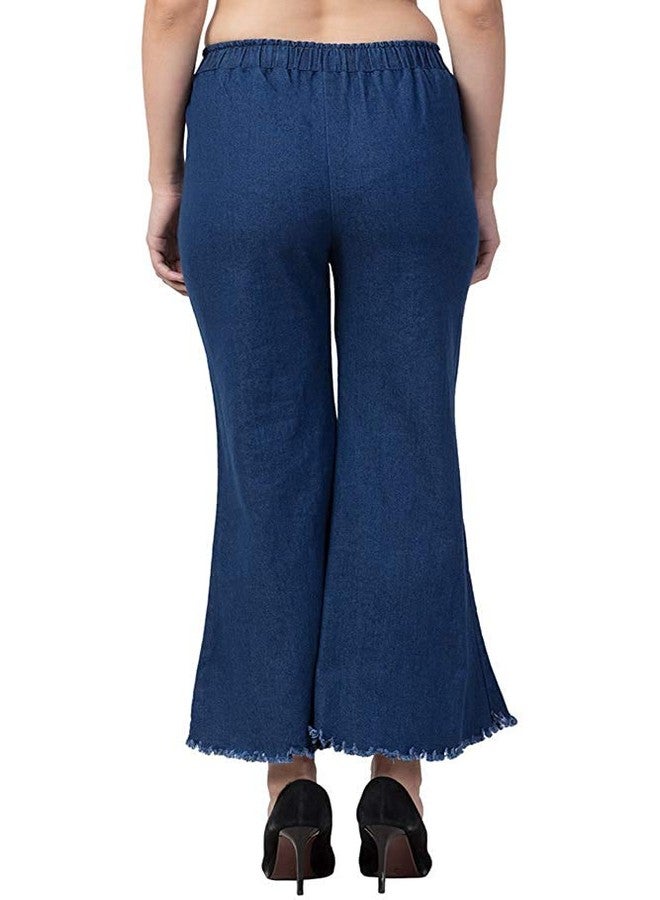 Krystle Girl's Flared Denim Palazzo Pants (Light Blue & Dark Blue,32)-(Pack of 02) - Image 3