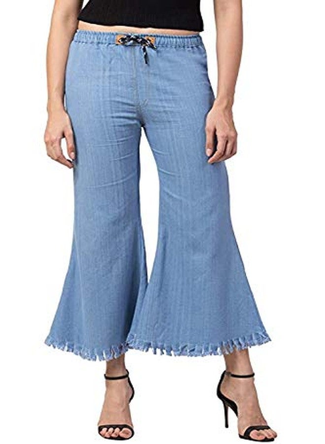 Krystle Girl's Flared Denim Palazzo Pants (Light Blue & Dark Blue,32)-(Pack of 02) - Image 5