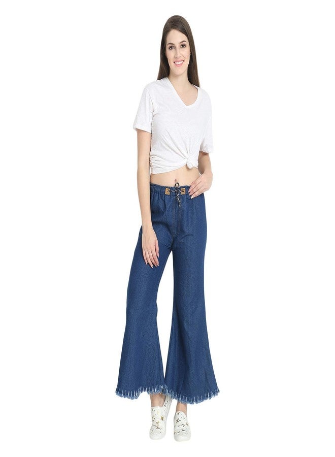 Krystle Girl's Flared Denim Palazzo Pants (Light Blue & Dark Blue,32)-(Pack of 02) - Image 4