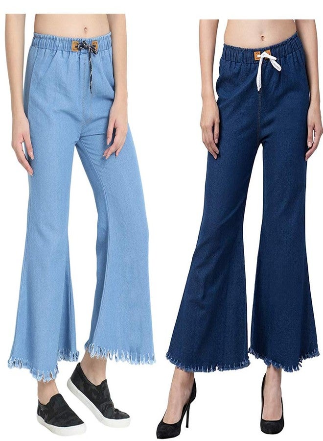 Krystle Girl's Flared Denim Palazzo Pants (Light Blue & Dark Blue,32)-(Pack of 02) - Image 1