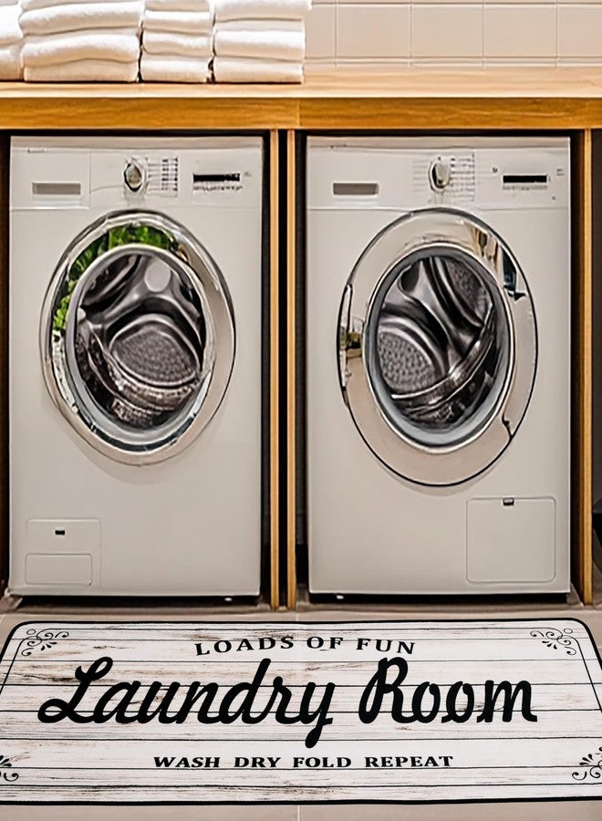 EYECY Laundry Room Rug Runner 20"X59" Non Slip TPRback Laundry Rugs for Laundry Room Decor Bordered Design Washable Runner Rugs for Kitchen Floor Bathroom Hallway Entryway Area Rugs-White - Image 2