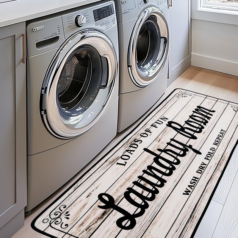 EYECY Laundry Room Rug Runner 20"X59" Non Slip TPRback Laundry Rugs for Laundry Room Decor Bordered Design Washable Runner Rugs for Kitchen Floor Bathroom Hallway Entryway Area Rugs-White - Image 1