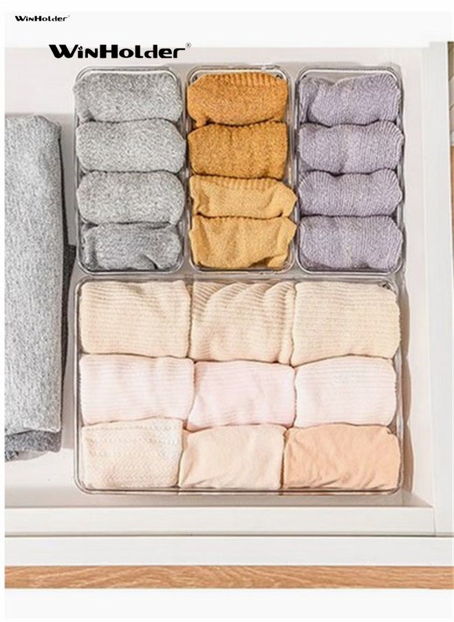 WinHolder - 16 Pack Desk Drawer Organizer Trays, Makeup Storage,Drawer Dividers 5-Size Clear Storage Boxes Divider Make-up Organiser for Kitchen, Bedroom, Office, Makeup, Jewelries - Image 1