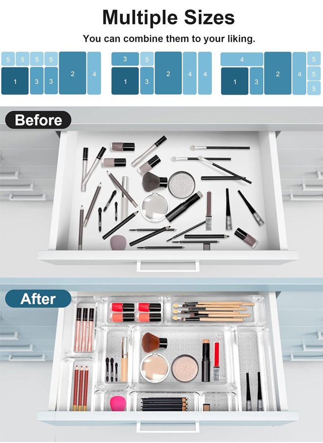 WinHolder - 16 Pack Desk Drawer Organizer Trays, Makeup Storage,Drawer Dividers 5-Size Clear Storage Boxes Divider Make-up Organiser for Kitchen, Bedroom, Office, Makeup, Jewelries - Image 1