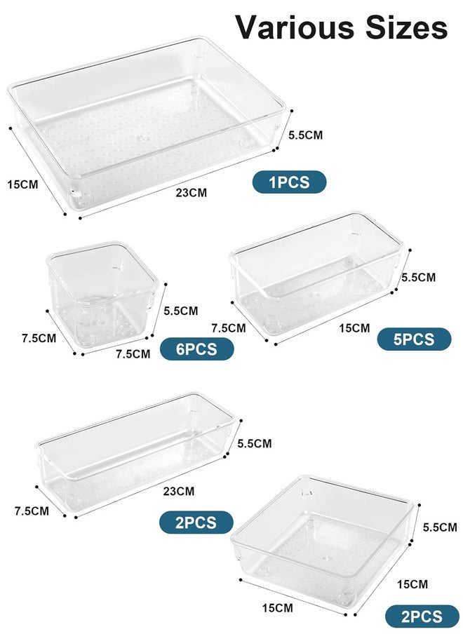 WinHolder - 16 Pack Desk Drawer Organizer Trays, Makeup Storage,Drawer Dividers 5-Size Clear Storage Boxes Divider Make-up Organiser for Kitchen, Bedroom, Office, Makeup, Jewelries - Image 1