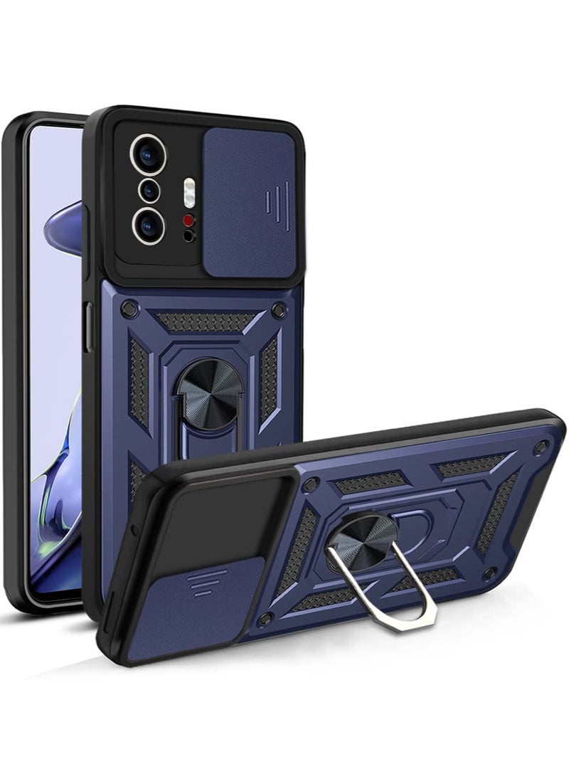 جراب حمايه ويندو مقاوم للصدمات وحمايه للكاميرا مزود بدبله معدنيه متوافق مع Mi 11T / 11T Pro (أزرق)