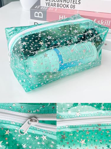 TotePrint 1PCS Star Printing Clear Cosmetics Makeup Bag 7.9 x 3.9 x 3.54 inches Waterproof Travel Toiletry Storage Bag Vinyl Plastic PVC Zippered Organizer for Girls Friends Women (purple) - Image 3